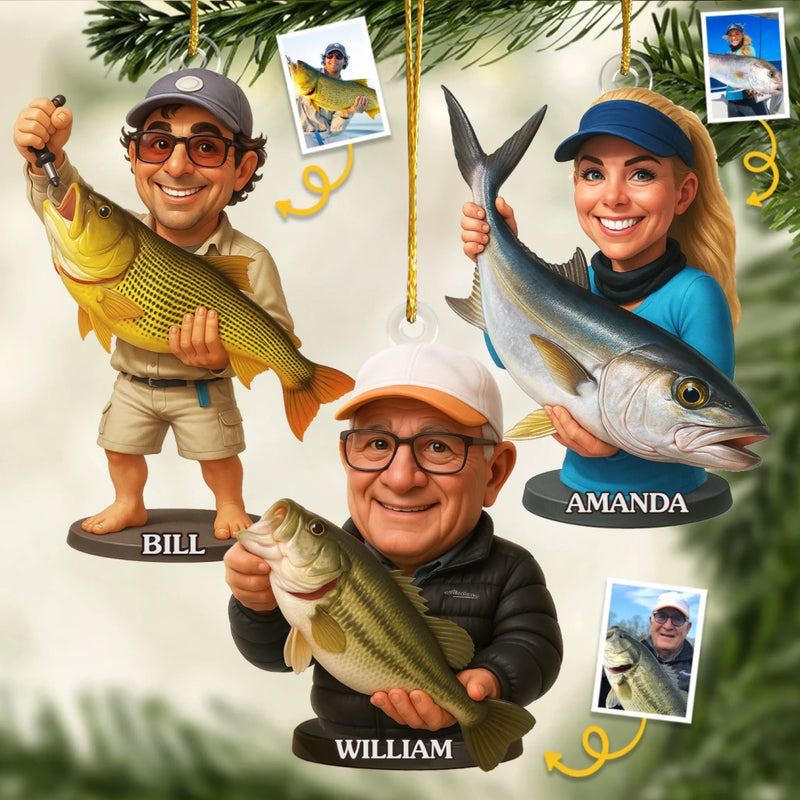 Custom Photo Acrylic Ornament - Personalized Christmas Birthday Fishing Gifts For Dad, Grandpa, Fisherman - Hooked On Happiness