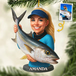 Custom Photo Acrylic Ornament - Personalized Christmas Birthday Fishing Gifts For Dad, Grandpa, Fisherman - Hooked On Happiness