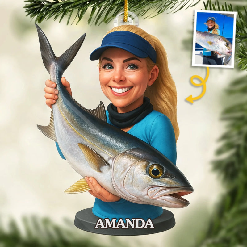 Custom Photo Acrylic Ornament - Personalized Christmas Birthday Fishing Gifts For Dad, Grandpa, Fisherman - Hooked On Happiness
