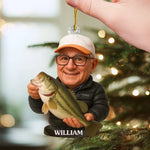 Custom Photo Acrylic Ornament - Personalized Christmas Birthday Fishing Gifts For Dad, Grandpa, Fisherman - Hooked On Happiness