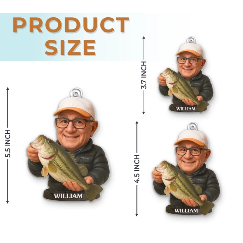 Custom Photo Acrylic Ornament - Personalized Christmas Birthday Fishing Gifts For Dad, Grandpa, Fisherman - Hooked On Happiness