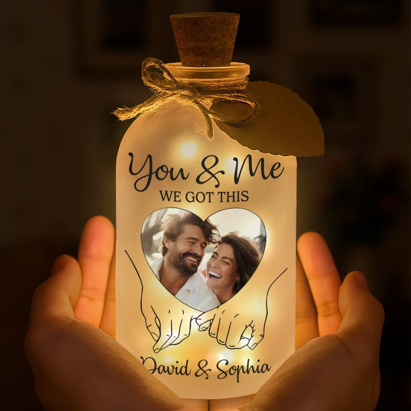 Custom Photo Glass Bottle LED Light - Personalized Anniversary Wedding Gifts For Husband And Wife, Him And Her - Where You Are, I Belong