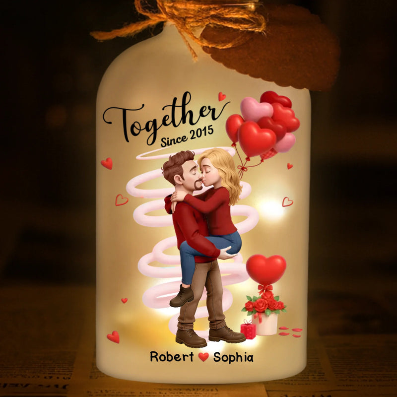 Custom Glass Bottle LED Light - Personalized Anniversary Wedding Gifts For Husband And Wife, Him And Her - You Complete My Light