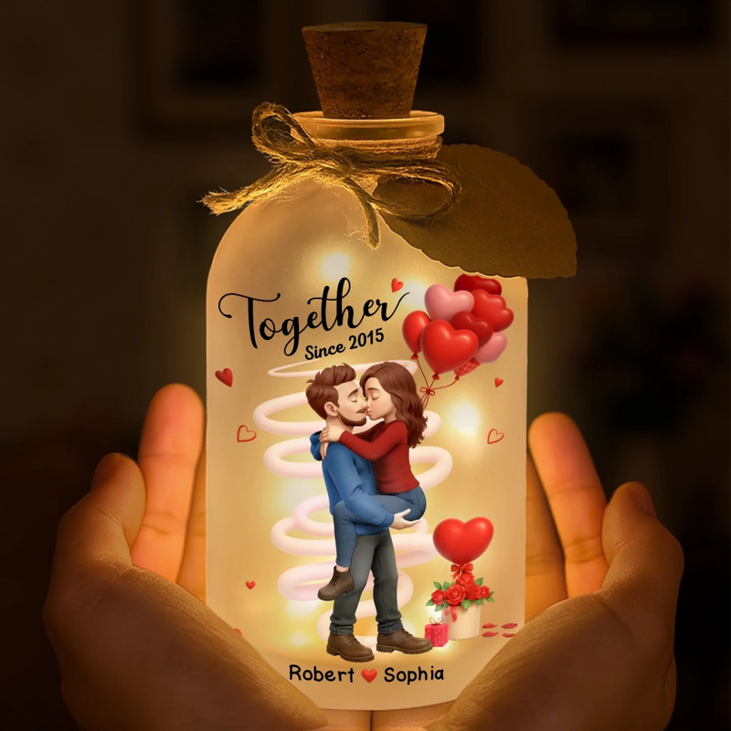 Custom Glass Bottle LED Light - Personalized Anniversary Wedding Gifts For Husband And Wife, Him And Her - You Complete My Light