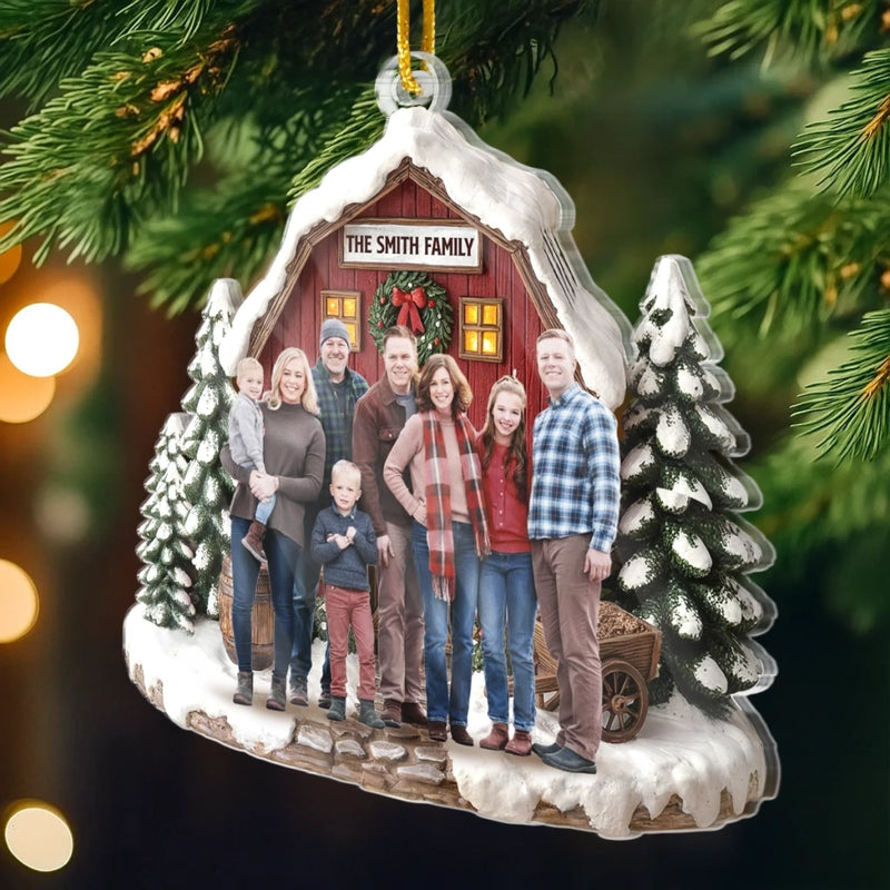 Custom Photo Acrylic Ornament - Personalized Christmas Birthday Gifts For Mom, Dad, Brother, Sister, Kids - Love Warms Every Christmas Night
