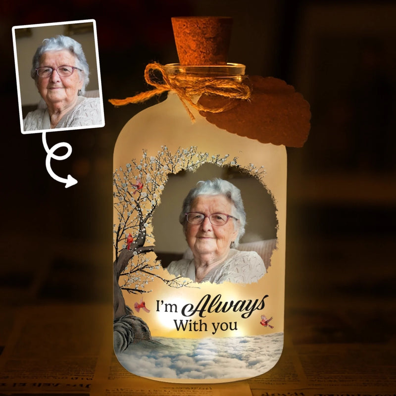 Custom Photo Glass Bottle LED Light - Personalized Christmas Memorial Sympathy Gifts For Loss Of Mom, Dad - Forever In Our Gentle Memories