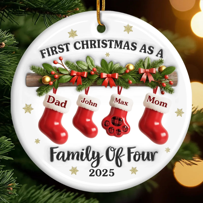 Custom First Christmas Ceramic Ornament - Personalized Christmas Birthday Gifts For Family, Dog Cat Lovers - Our First Noel As A Family