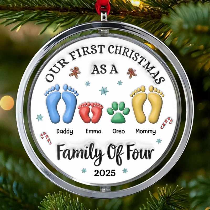 Custom First Christmas Acrylic Rotating Ornament - Personalized Christmas Birthday Gifts For Mom, Dad, Brother, Sister, Kids - Hearts Gather Around The Tree