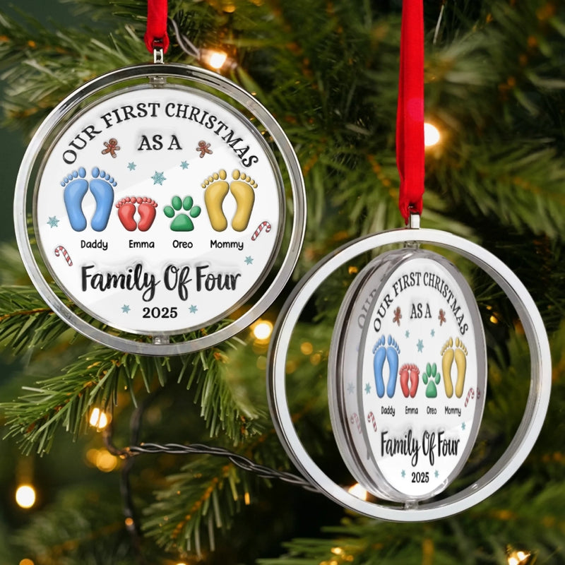 Custom First Christmas Acrylic Rotating Ornament - Personalized Christmas Birthday Gifts For Mom, Dad, Brother, Sister, Kids - Hearts Gather Around The Tree