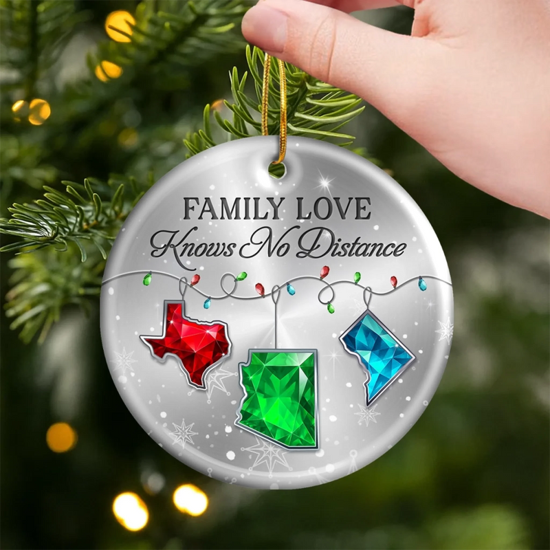 Custom Long Distance Ceramic Ornament - Personalized Christmas Birthday Gifts For Mom, Dad, Brother, Sister, Kids - Love Connects Every State
