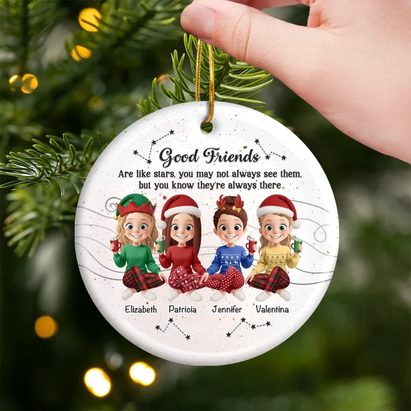 Custom Ceramic Ornament - Personalized Best Friend Christmas Birthday Gifts For Women, Besties, Sisters, BFF - Besties And Bubbly Joy