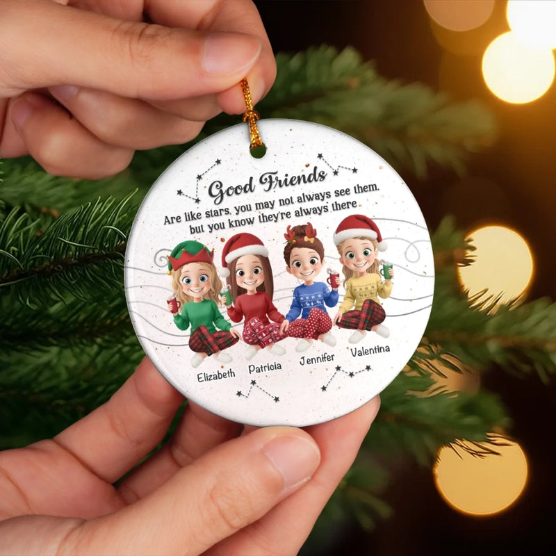 Custom Ceramic Ornament - Personalized Best Friend Christmas Birthday Gifts For Women, Besties, Sisters, BFF - Besties And Bubbly Joy