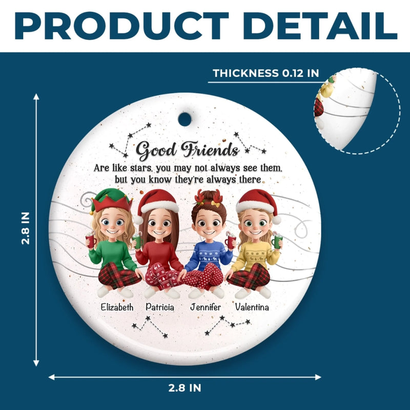 Custom Ceramic Ornament - Personalized Best Friend Christmas Birthday Gifts For Women, Besties, Sisters, BFF - Besties And Bubbly Joy