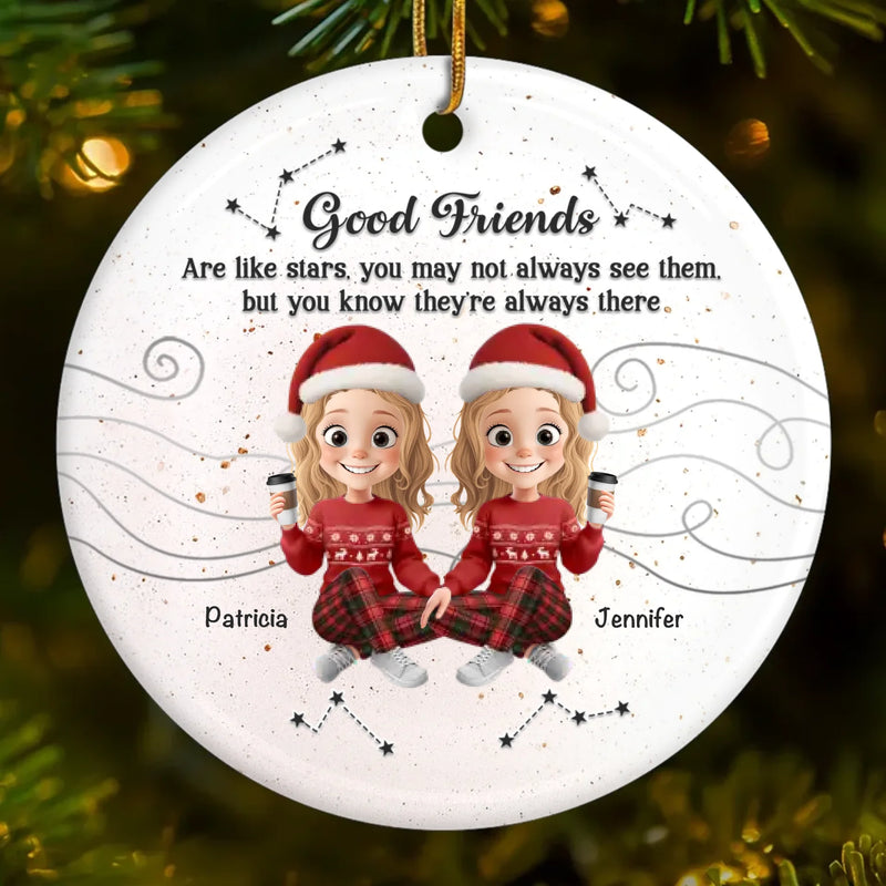 Custom Ceramic Ornament - Personalized Best Friend Christmas Birthday Gifts For Women, Besties, Sisters, BFF - Besties And Bubbly Joy
