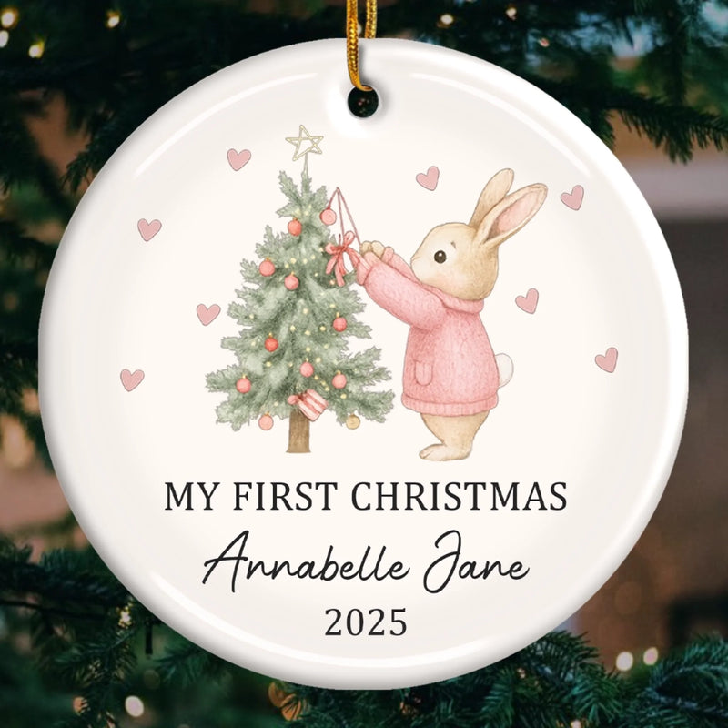 Custom Baby First Christmas Ceramic Ornament - Personalized Christmas Baby Shower, Gifts For New Moms, New Dads, New Parents - A New Star Brightens Christmas Night