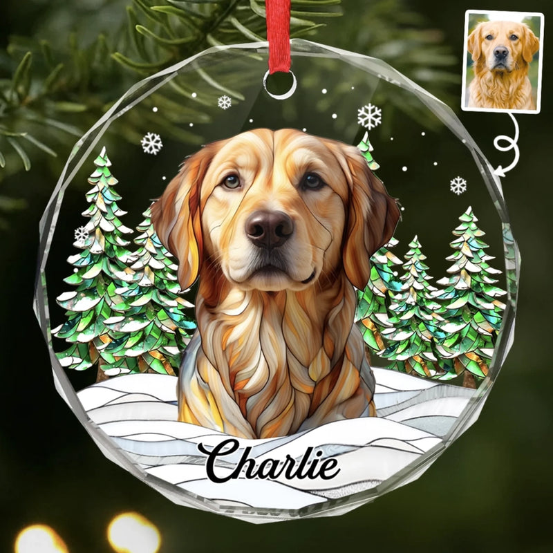 Custom Photo Circle Glass Ornament - Personalized Pet Christmas Memorial Sympathy Gifts For Dogs, Cats - Silent Whiskers Echo With Love