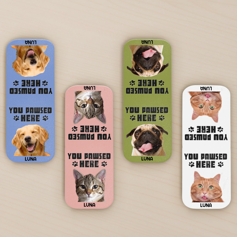 Custom Photo Leather Magnetic Bookmark - Personalized  Bookish Gifts For Book Lovers, Bookworms, Dog Cat Lovers, Dog Dad And Mom, Cat Owners - Pawsed Here
