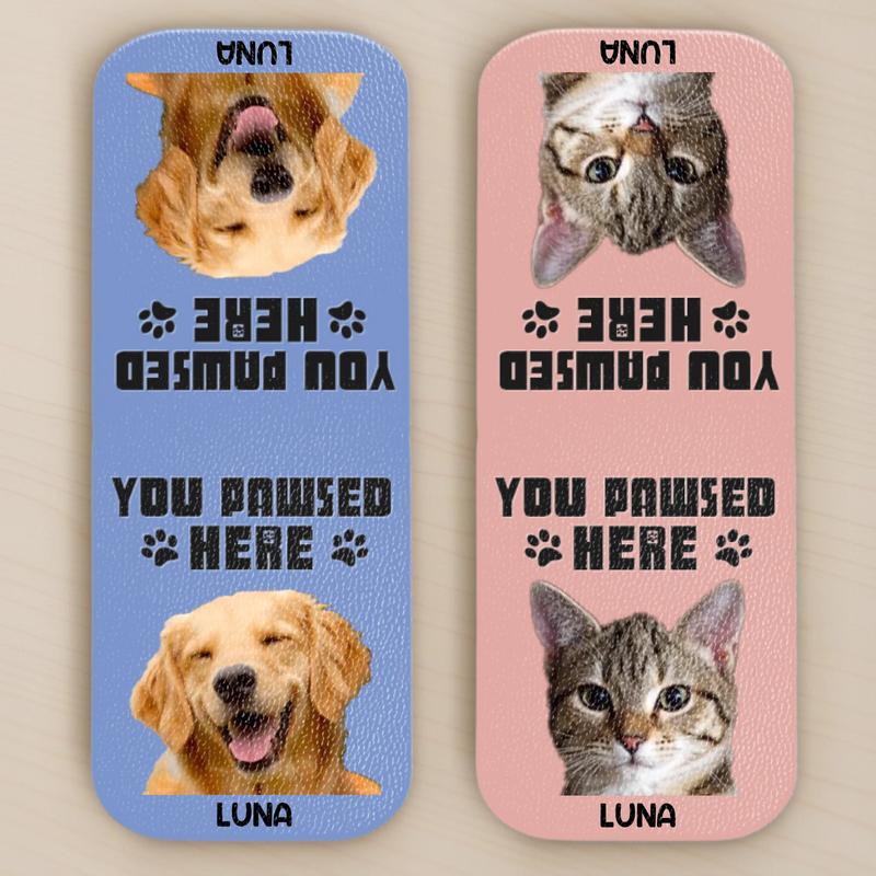 Custom Photo Leather Magnetic Bookmark - Personalized  Bookish Gifts For Book Lovers, Bookworms, Dog Cat Lovers, Dog Dad And Mom, Cat Owners - Pawsed Here