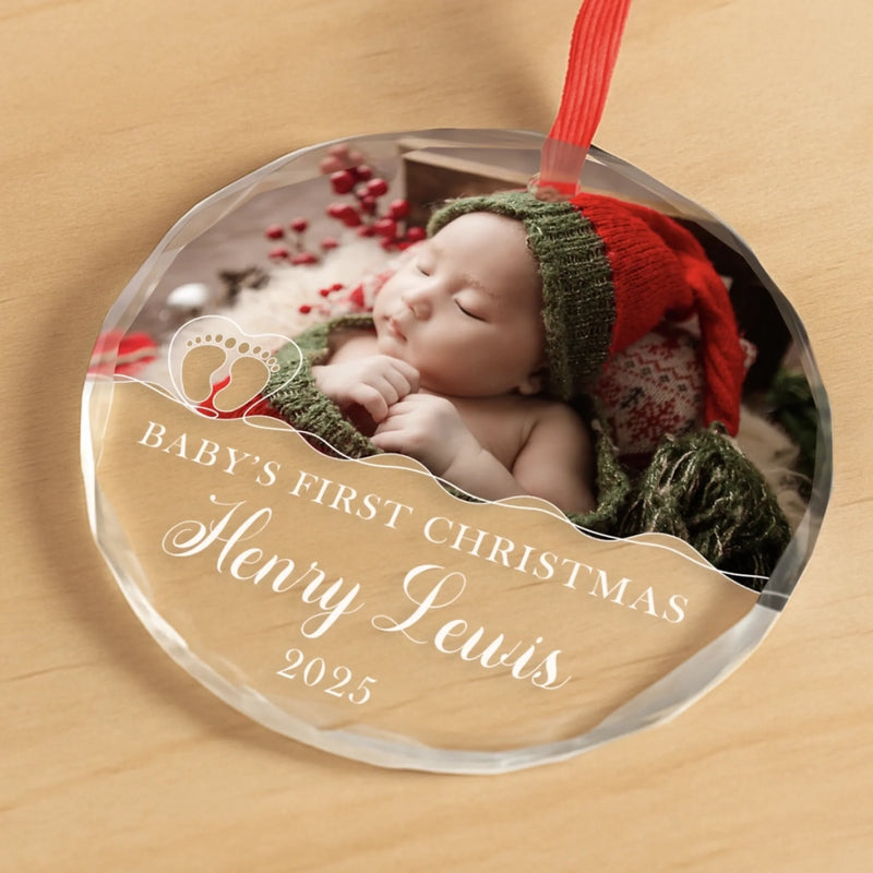 Custom Photo Baby First Christmas Glass Ornament - Personalized Christmas Baby Shower, Gifts For New Moms, New Dads, New Parents - Our Holiday Angel