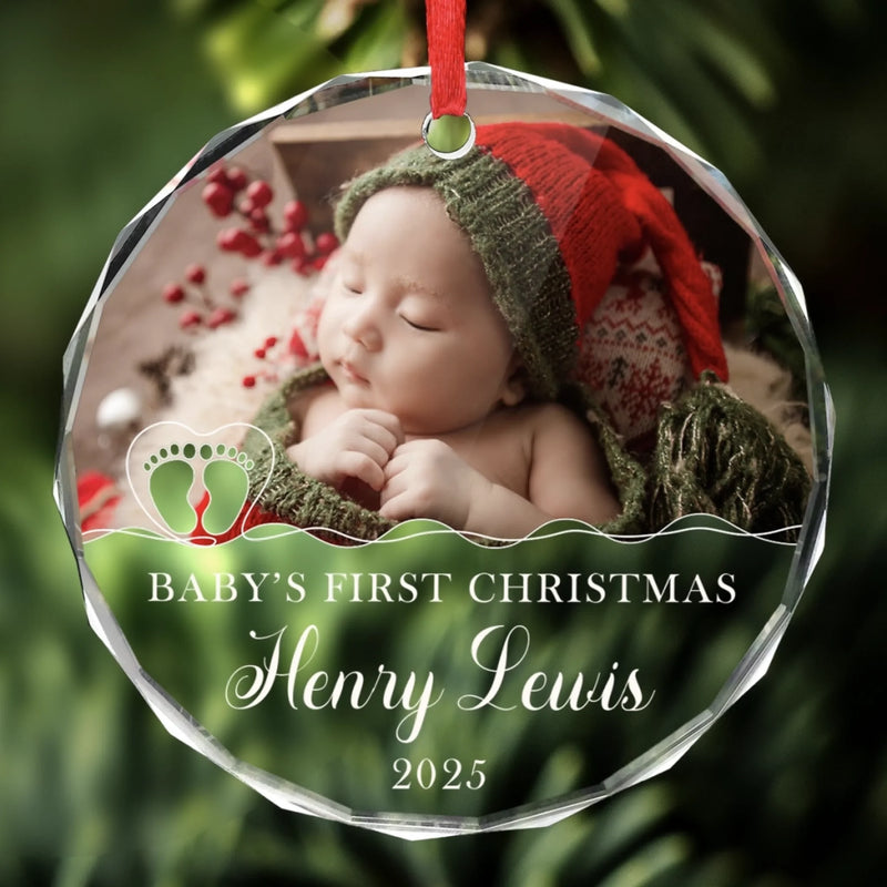 Custom Photo Baby First Christmas Glass Ornament - Personalized Christmas Baby Shower, Gifts For New Moms, New Dads, New Parents - Our Holiday Angel