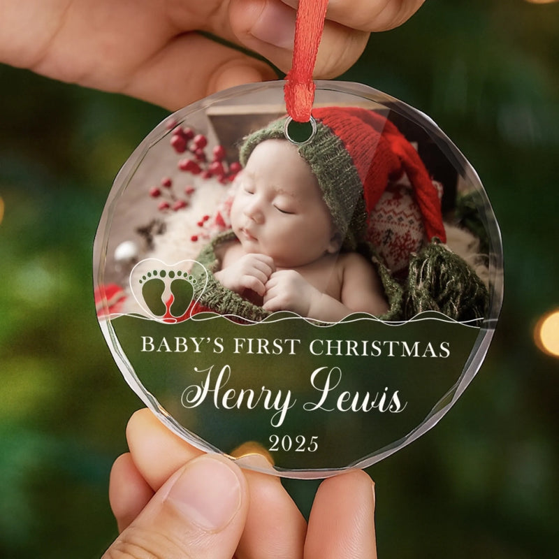 Custom Photo Baby First Christmas Glass Ornament - Personalized Christmas Baby Shower, Gifts For New Moms, New Dads, New Parents - Our Holiday Angel