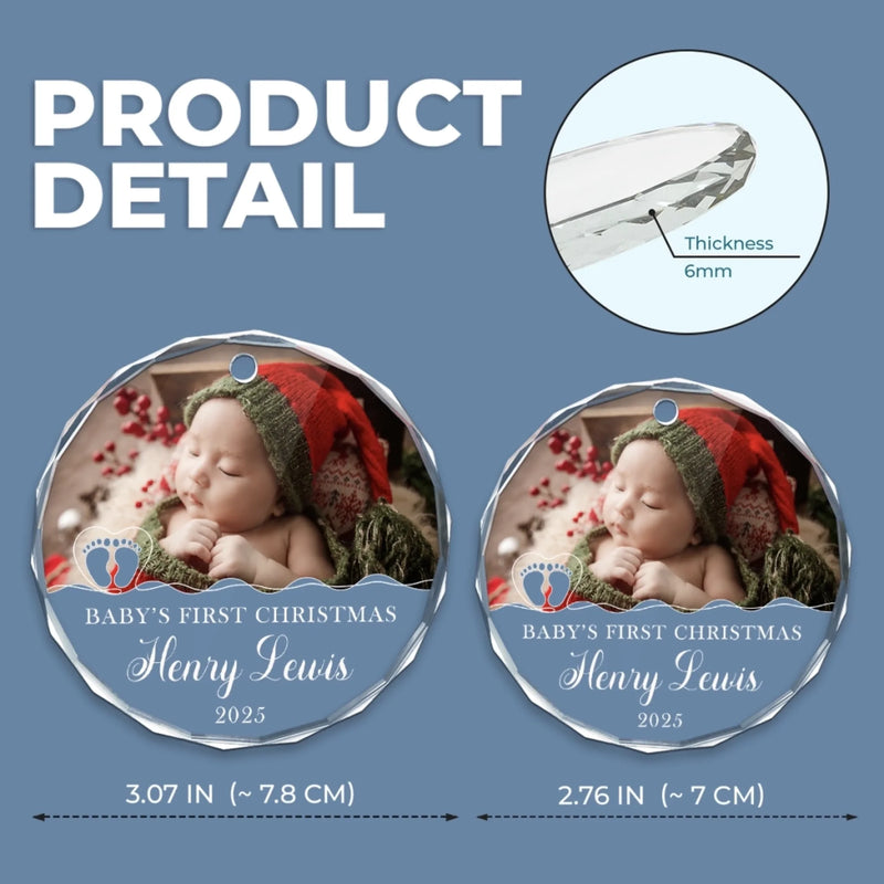 Custom Photo Baby First Christmas Glass Ornament - Personalized Christmas Baby Shower, Gifts For New Moms, New Dads, New Parents - Our Holiday Angel