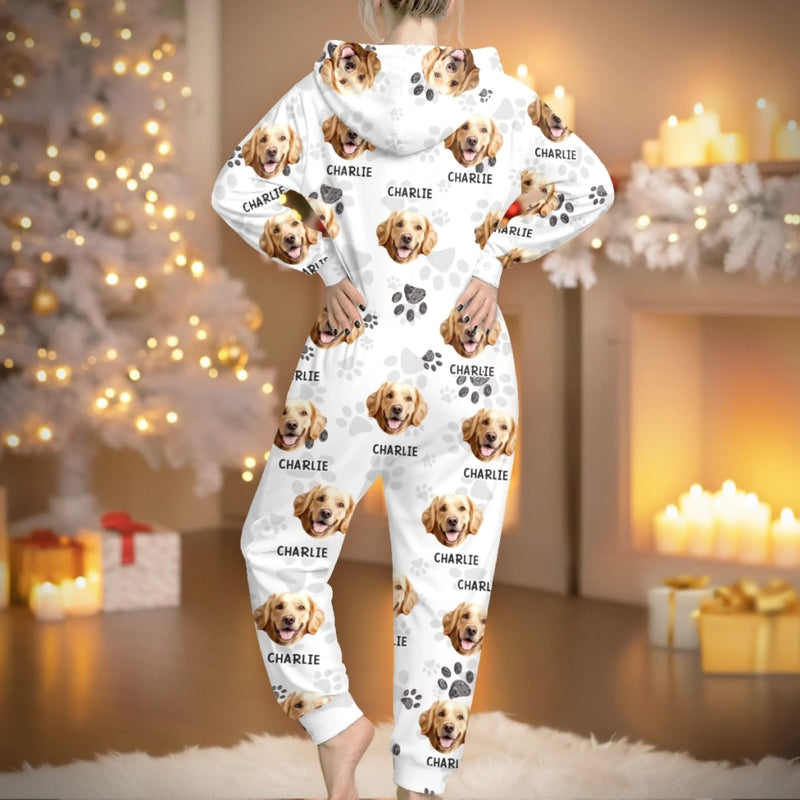 Custom Photo Adult Onesie - Personalized Christmas Birthday Gifts For Dog Cat Lovers, Dog Dad And Mom, Cat Owners - My Dog, My Happy Place