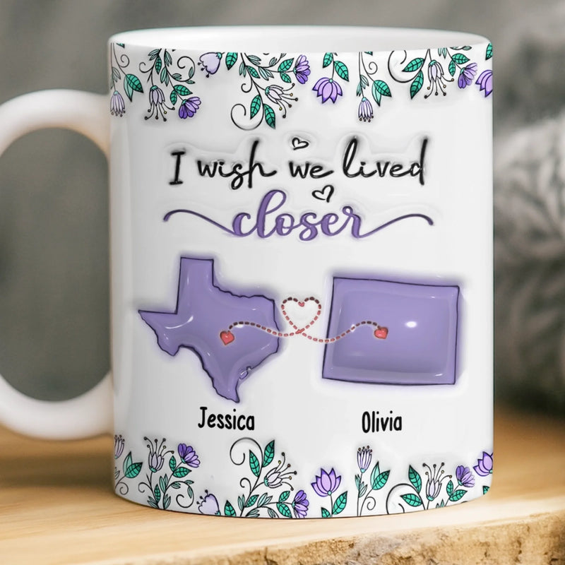 Custom Long Distance Mug - Personalized Best Friend Birthday Gifts For Women, Besties, Sisters, BFF - Hearts Stay Close
