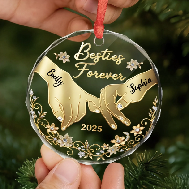 Custom Circle Glass Ornament - Personalized Christmas Best Friend Birthday Gifts For Women, Besties, Sisters, BFF - My Person My Bestie