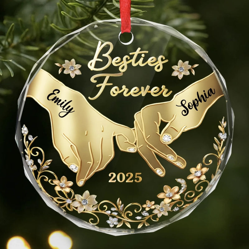 Custom Circle Glass Ornament - Personalized Christmas Best Friend Birthday Gifts For Women, Besties, Sisters, BFF - My Person My Bestie