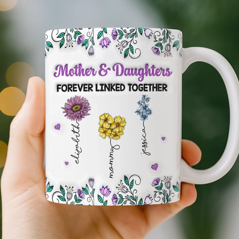 Custom Mug - Personalized Birthday Gifts For Mom, Daughter - Forever Linked As Family