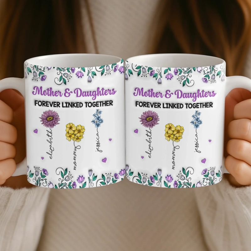 Custom Mug - Personalized Birthday Gifts For Mom, Daughter - Forever Linked As Family