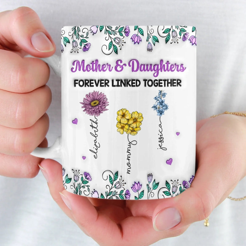 Custom Mug - Personalized Birthday Gifts For Mom, Daughter - Forever Linked As Family