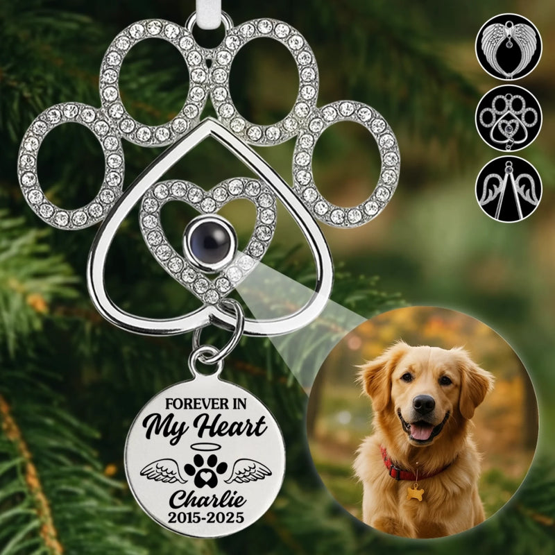 Custom Photo Projection Ornament With Charm - Personalized Pet Christmas Memorial Sympathy Gifts For Dogs, Cats - Gentle Companions Leave Lasting Love