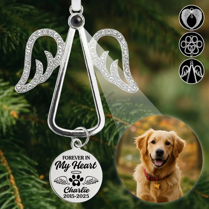 Custom Photo Projection Ornament With Charm - Personalized Pet Christmas Memorial Sympathy Gifts For Dogs, Cats - Gentle Companions Leave Lasting Love
