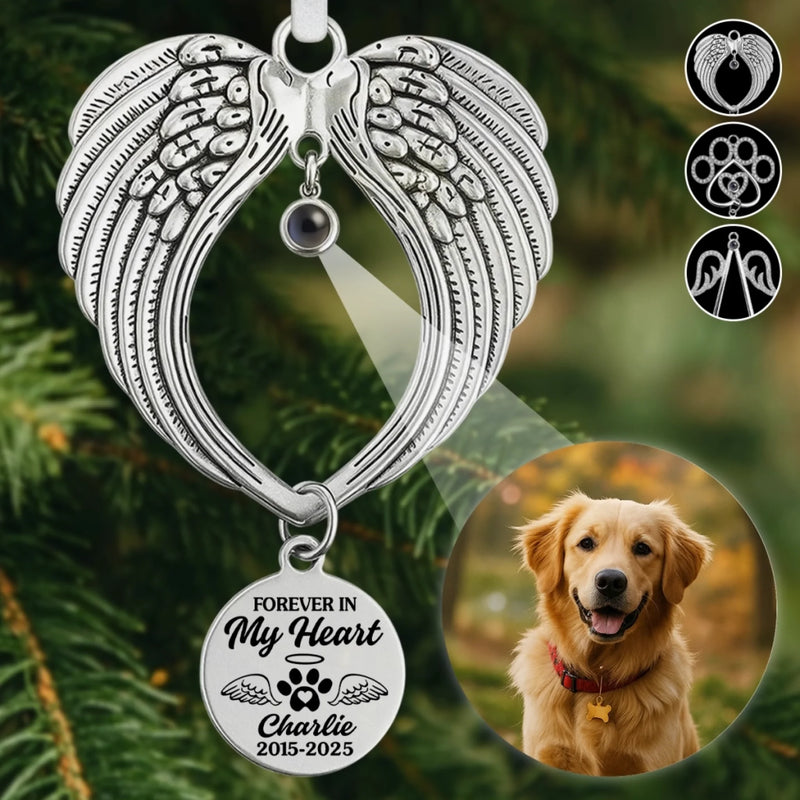 Custom Photo Projection Ornament With Charm - Personalized Pet Christmas Memorial Sympathy Gifts For Dogs, Cats - Gentle Companions Leave Lasting Love