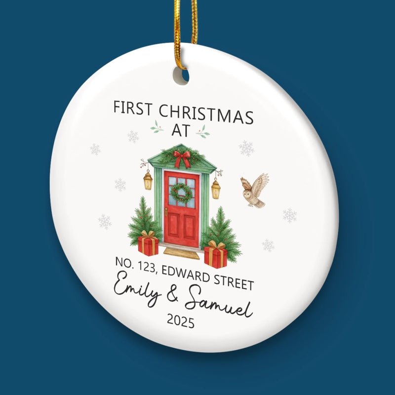 Custom First Christmas In New Home Ceramic Ornament - Personalized Anniversary Christmas Wedding Gifts For Husband And Wife, Him And Her, New Homeowners, Couples, Friends - New Home New Memories
