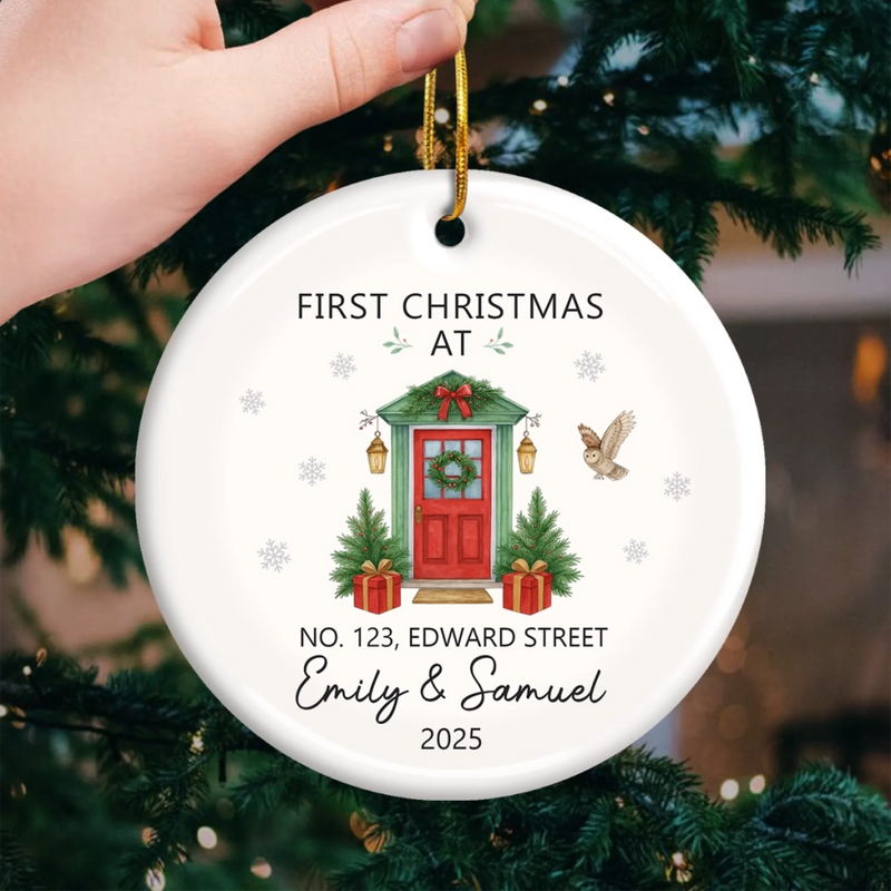 Custom First Christmas In New Home Ceramic Ornament - Personalized Anniversary Christmas Wedding Gifts For Husband And Wife, Him And Her, New Homeowners, Couples, Friends - New Home New Memories