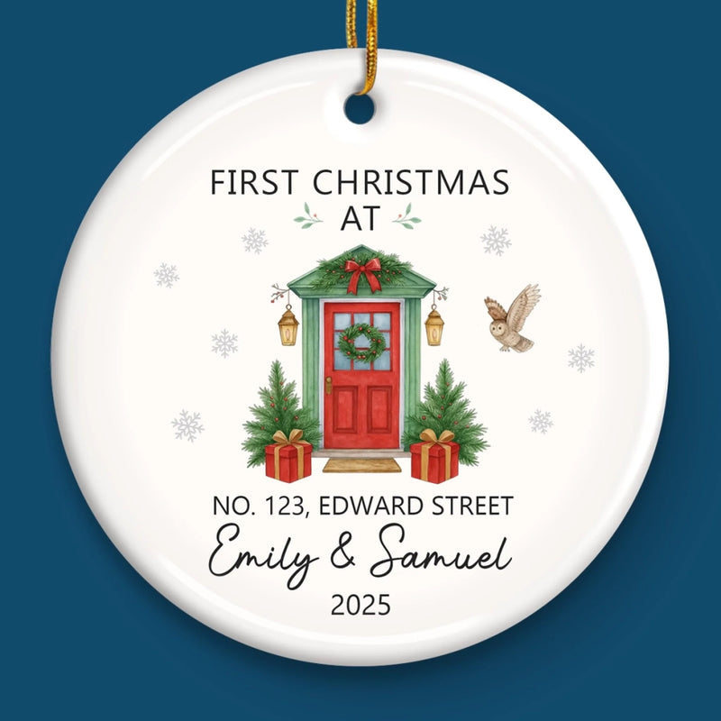 Custom First Christmas In New Home Ceramic Ornament - Personalized Anniversary Christmas Wedding Gifts For Husband And Wife, Him And Her, New Homeowners, Couples, Friends - New Home New Memories