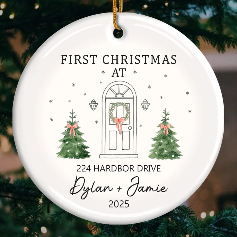Custom First Christmas In New Home Ceramic Ornament - Personalized Anniversary Christmas Wedding Gifts For Husband And Wife, Him And Her, New Homeowners, Couples, Friends - Our Forever Beginning