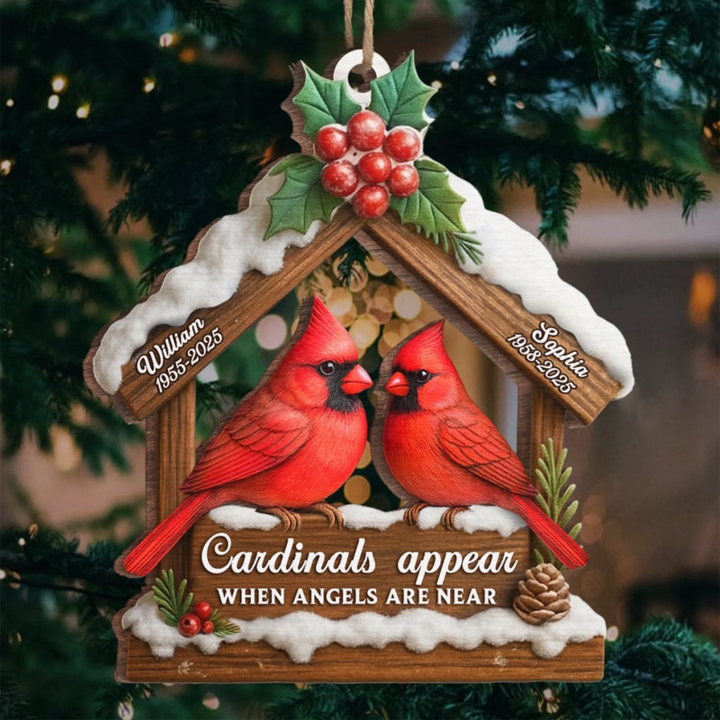Custom Cardinal Wood Ornament - Personalized Christmas Memorial Sympathy Gifts For Loss Of Mom, Dad - Memories Carry Us Through Time