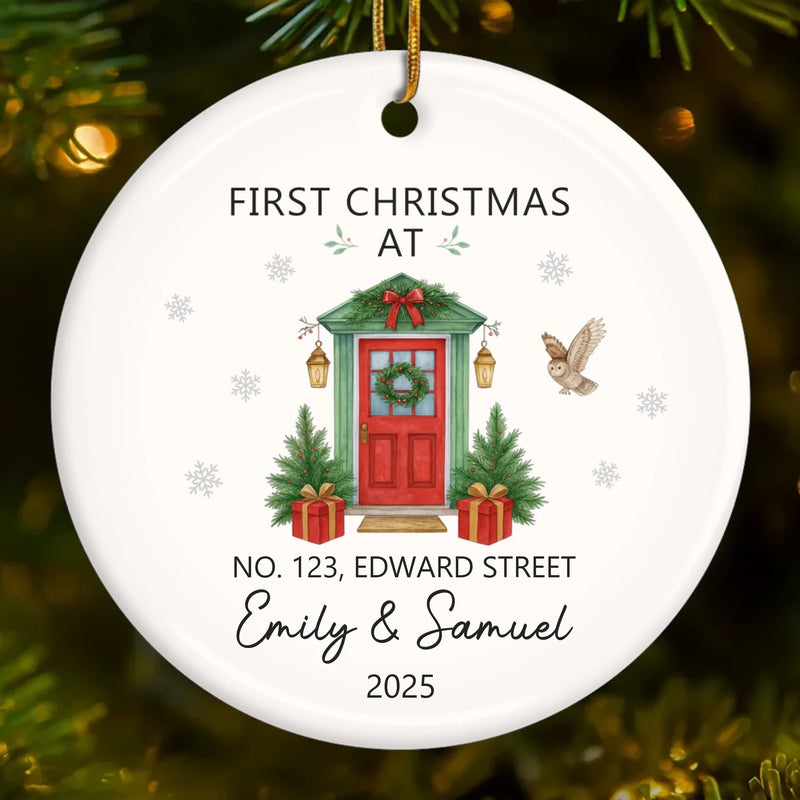 Custom First Christmas In New Home Ceramic Ornament - Personalized Anniversary Christmas Wedding Gifts For Husband And Wife, Him And Her, New Homeowners, Couples, Friends - New Home New Memories