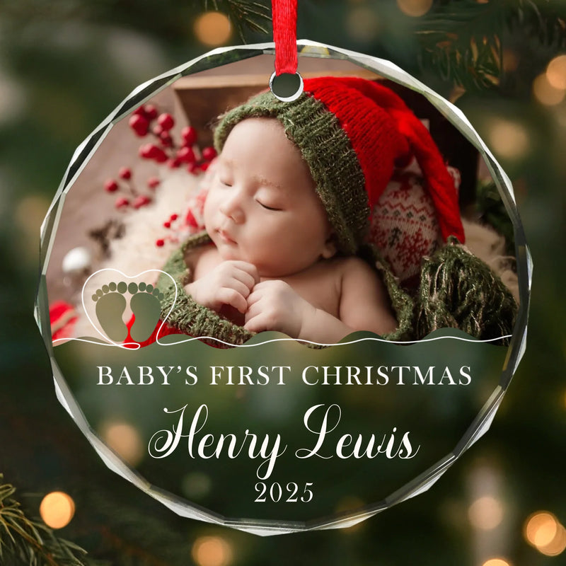 Custom Photo Baby First Christmas Glass Ornament - Personalized Christmas Baby Shower, Gifts For New Moms, New Dads, New Parents - Our Holiday Angel
