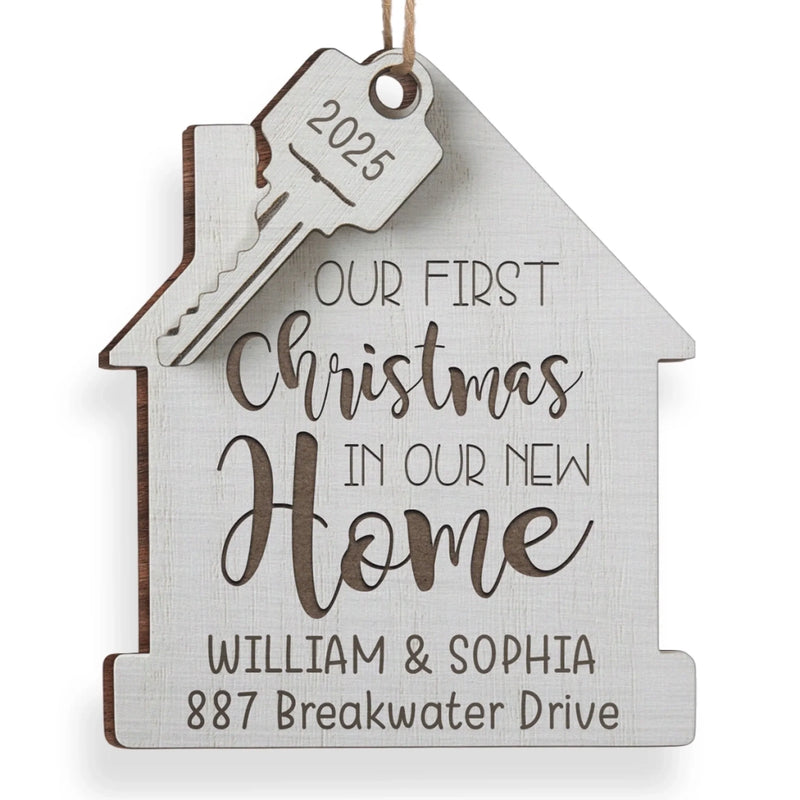 Custom First Christmas In New Home Wood Ornament - Personalized Anniversary Christmas Wedding Gifts For Husband And Wife, Him And Her, New Homeowners, Couples, Friends - Our Story Begins Here