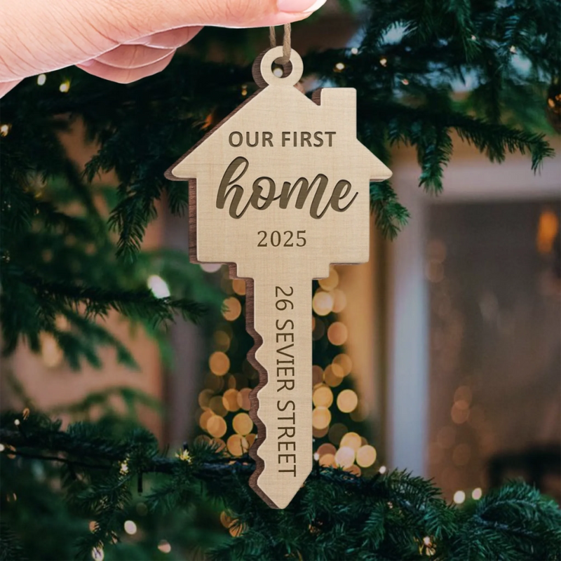 Custom First Christmas In New Home Wood Ornament - Personalized Anniversary Christmas Wedding Gifts For Husband And Wife, Him And Her, New Homeowners, Couples, Friends - Love Built This Home