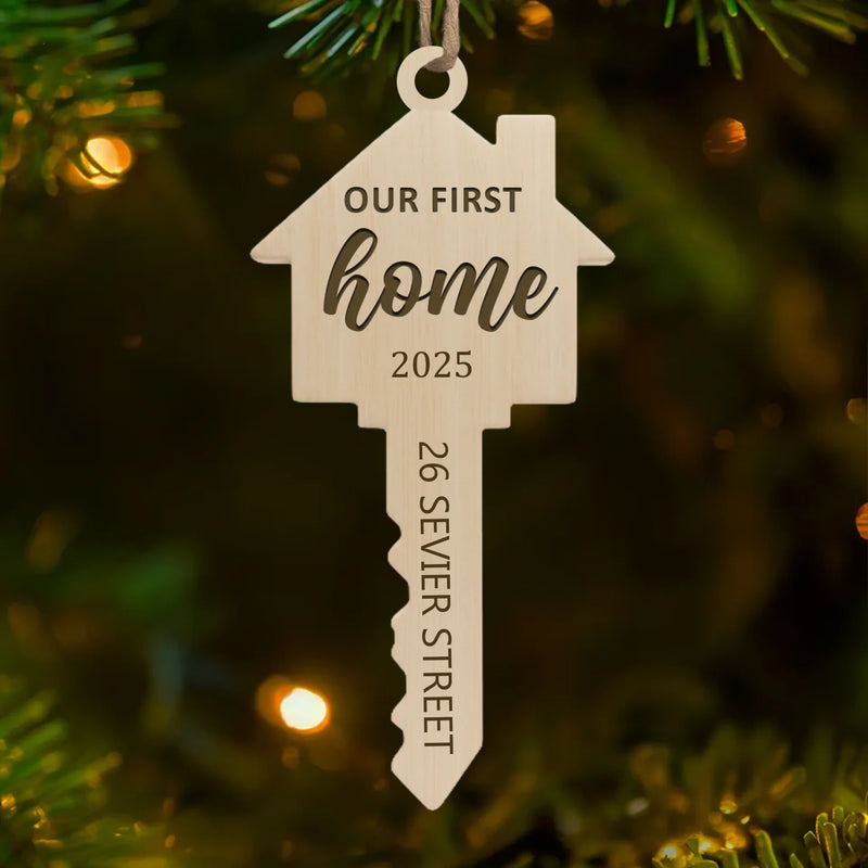 Custom First Christmas In New Home Wood Ornament - Personalized Anniversary Christmas Wedding Gifts For Husband And Wife, Him And Her, New Homeowners, Couples, Friends - Love Built This Home