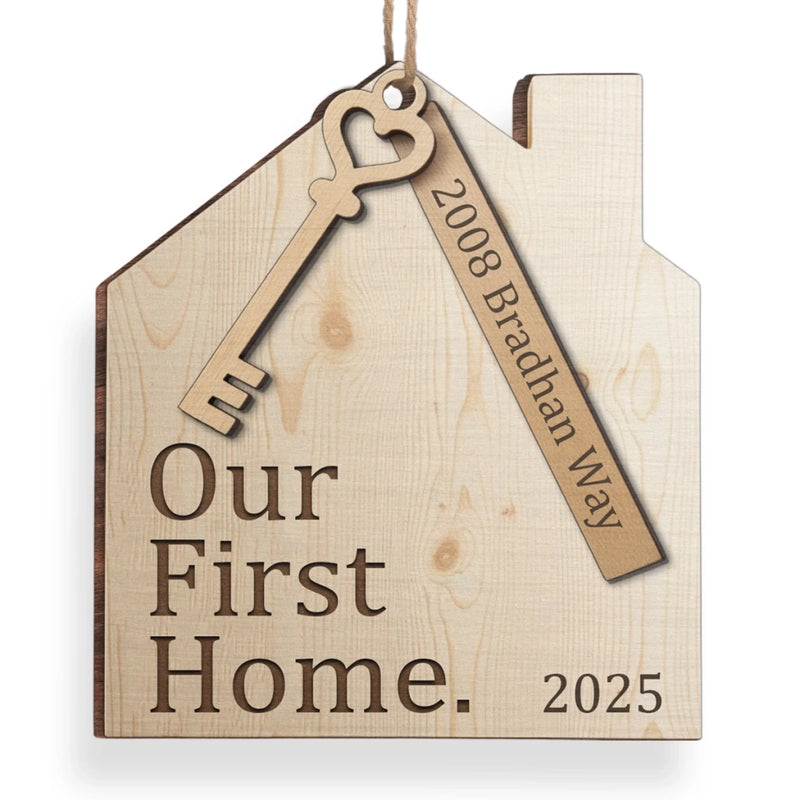 Custom First Christmas In New Home Wood Ornament - Personalized Anniversary Christmas Wedding Gifts For Husband And Wife, Him And Her, New Homeowners, Couples, Friends - Our First Home Journey Begins