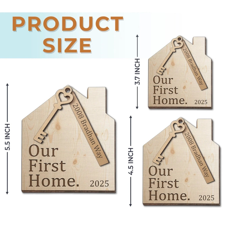 Custom First Christmas In New Home Wood Ornament - Personalized Anniversary Christmas Wedding Gifts For Husband And Wife, Him And Her, New Homeowners, Couples, Friends - Our First Home Journey Begins