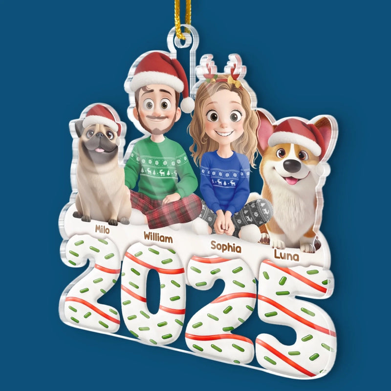 Custom Acrylic Ornament - Personalized Christmas Anniversary Birthday Gifts For Couples, Family, Husband and Wife, Dog Lovers, Pet Lovers - Happiness Is Two Hearts And Four Paws