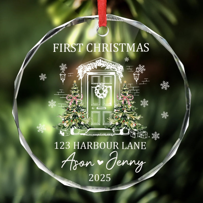 Custom New Home First Home Glass Ornament - Personalized Christmas Ornament For Couples, First Home Keepsake, Housewarming Bauble Gift, New Home Keepsake Gift- Our Little Family, Our New Home